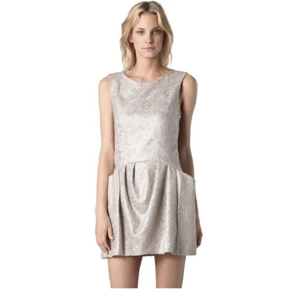 THEYSKENS’ THEORY‎ SILVER TEXTURED MINI DRESS SIDE POCKETS Small